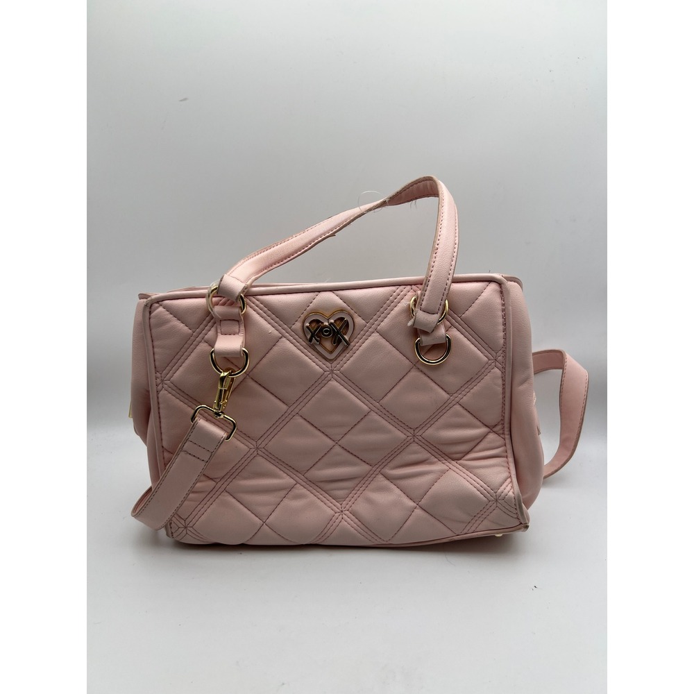 Betsey Johnson Pink Quilted Satchel Crossbody Bag Gold Heart Logo Hardware